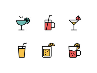 Collection of colorful cocktail icons on white background