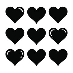 Collection of black heart icons on white background