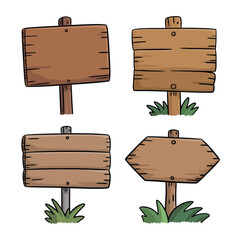 Collection of wooden signboards in various shapes