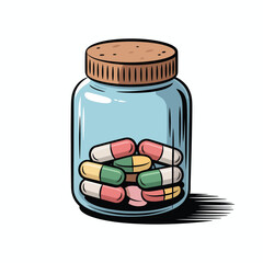 Bottle of pills and capsules for medical use