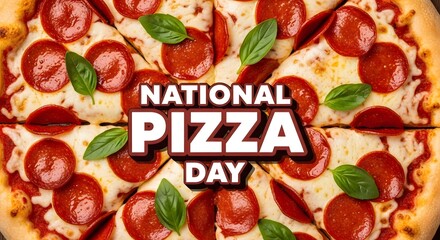 National pizza day with a closeup of a pepperoni pizza on a wooden table