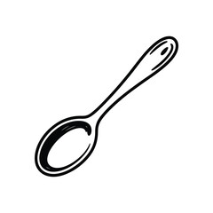 Simple black line drawing of a spoon