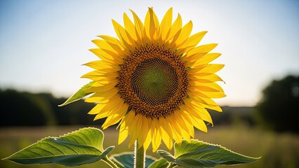 A beautiful sunflower field blooming under a bright blue summer sky showcases the natural growth and vibrant yellow color of these agricultural flora blossoms