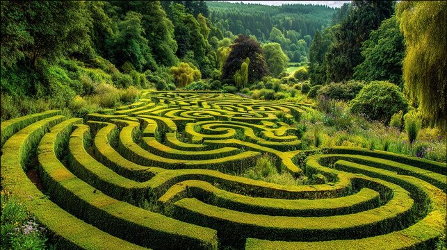 privet. Classical garden maze formed by tall, elegant privet hedges. real-estate listings, architecture portfolios, designed for interior renovation comparisons for interiors.