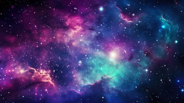 Loop Galaxy space travel glow gold blue turqoise nebula stars space, Starry night sky glowing shinning stars. twinkle stars.
beautiful star glow fields flying in galaxy space star burst light.