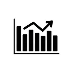 Minimal solid black vector icon of increasing graph, upward arrow.