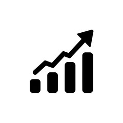 Minimal solid black vector icon of rising zigzag arrow, clean flat design.