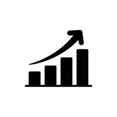 Minimal solid black vector icon of increasing line graph with upward arrow.
