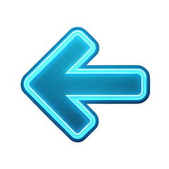 Glowing neon blue left arrow icon with soft cyan outer glow.