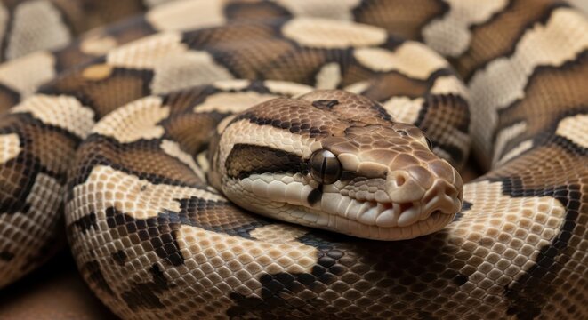 Detailed Close-Up of a Reticulated Pythons Scaly Skin.