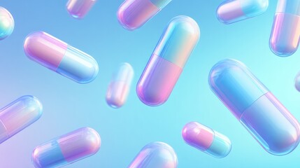 Colorful medicine capsules with modern blurred background