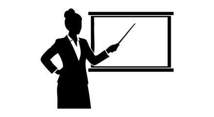 Businesswoman presenting in front of a whiteboard pointing with a pointer professional silhouette