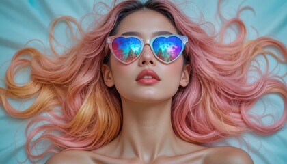 Vibrant Editorial Beauty Flat Lay Portrait
