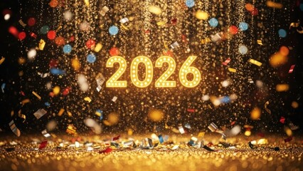 Obraz premium 2026 year celebration with confetti and lights.