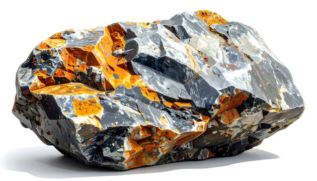 Detailed close-up of a colorful mineral specimen on white.