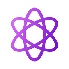 Single atom symbol icon, representing science and chemistry, flat design with solid purple color on white background.