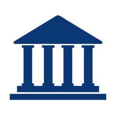 Bank building icon with columns, representing finance and security, flat design with solid navy blue color on white background.