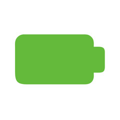 Single battery icon, representing power and energy, flat minimalist style with solid green color on white background.