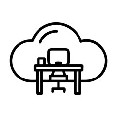 Remote work cloud desk icon, symbolizing freelance and flexibility, minimal flat design, single color on white background, UI ready.