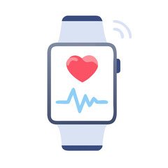 Health monitoring wearable icon, symbolizing medical technology and fitness, clean flat design with heartbeat line, mono color on white background.