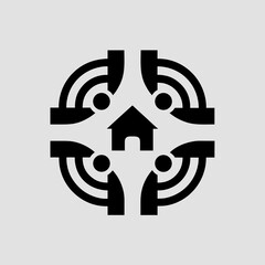 Smart home IoT logo, abstract house with connection signal, modern minimalist design for digital living.