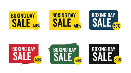 Colorful boxing day sale banners with varying discount percentages