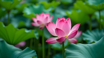Obraz premium lotus flowers are pink and lotus leaves are green