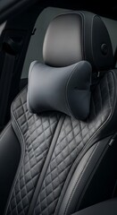 Naklejka premium Close-up of a luxurious car seat with a headrest pillow.