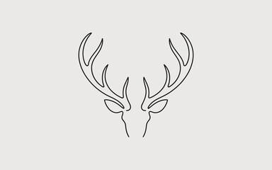 Obraz premium Modern Continuous Line Vector Illustration of a Deer Head with Antlers