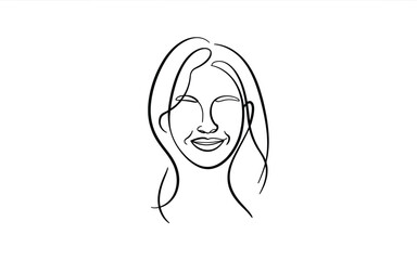 Happy Smiling Woman Face Line Art Minimalist Female Portrait Illustration