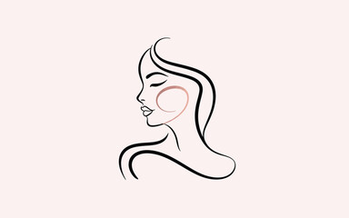 Minimalist Woman Face Line Art with Pink Blush Detail for Beauty Branding