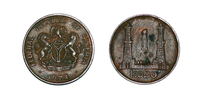 Coin 1 kobo. 1973 year. Republic of Nigeria