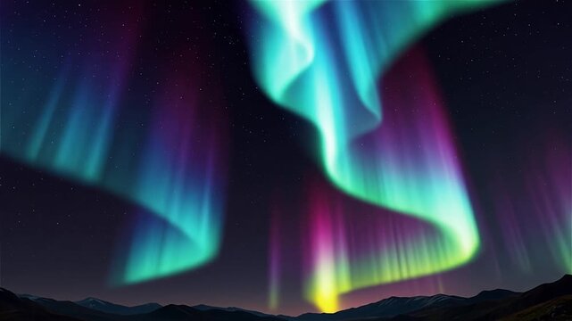 Breathtaking Aurora Borealis Display Over Mountains at Night, Slow Motion Video Footage