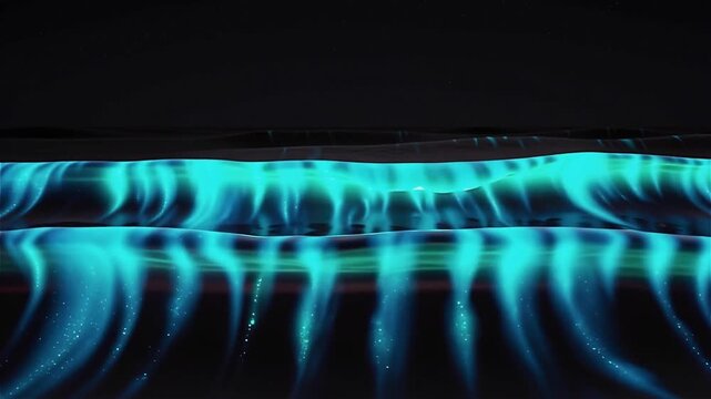Cinematic blue illuminated waterfall at night, slow motion video footage