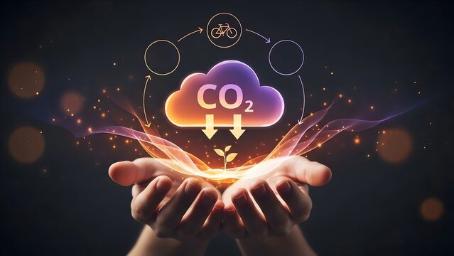 Carbon Neutral Future Concept with CO2 Emission Cloud and Natural Symbols