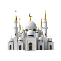 Elegant White Mosque with Golden Minarets and Crescent for Ramadan Eid