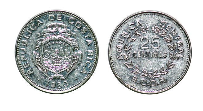 Coin 25 centimos. 1980 year. Republic of Costa Rica