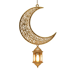 Elegant Hanging Gold Crescent Moon with Lantern for Ramadan and Eid Celebrations