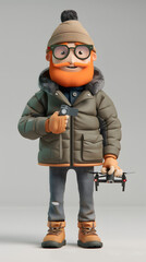 3d Cartoon Character A man piloting a drone