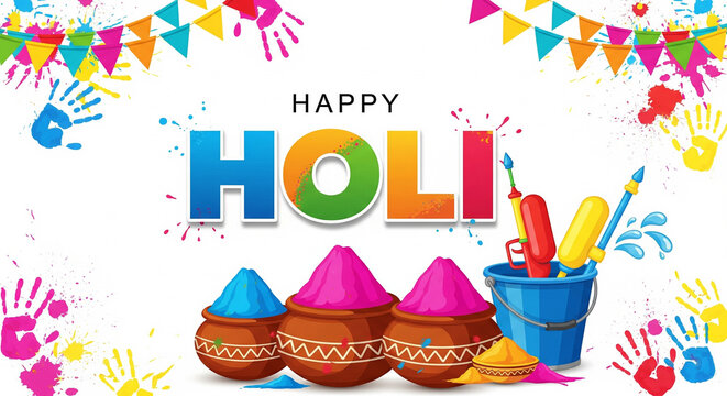happy holi festival background design with abir, pichkari, color splash