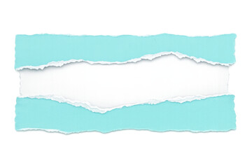 Fototapeta premium Turquoise torn paper edges revealing a blank white space, creating an empty frame or banner design. Transparent background
