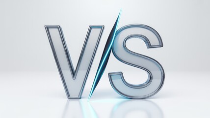 Dynamic versus concept with sleek metallic and glass letters V and S separated by a vibrant blue neon slash on a bright reflective