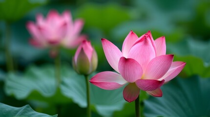 Fototapeta premium pink lotus flower amount many