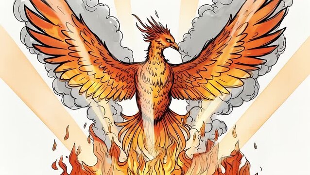 Majestic Phoenix rising from the ashes in comic book style illustration