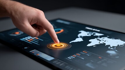 Interactive data visualization modern office digital interface technology environment close-up view