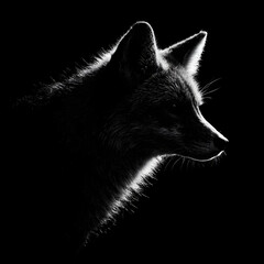 Obraz premium Fox silhouette with dramatic side lighting on black background