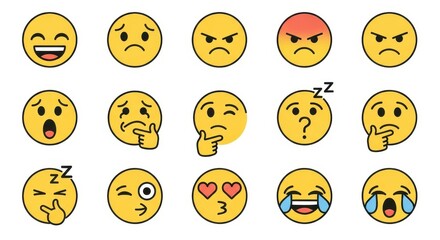 Diverse emoji expressions showcasing a range of human emotions and reactions.