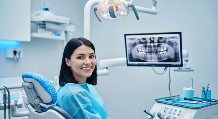 Obraz premium Patient smiling in dental clinic