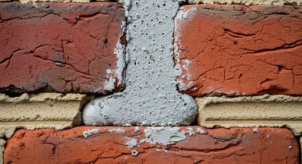 Close-up of brick wall with fresh mortar, showcasing construction and texture.