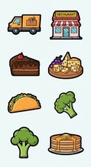 Diverse Food Icons - Delivery, Restaurant, and Delicious Dishes.